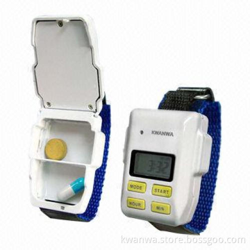 Pill Box Bracelet with 2 Compartments, 5 Daily Alarm and 24 Hour Countdown Timer Function